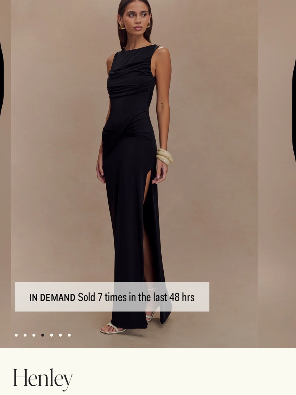 Meshki Black Ruched High-Slit Maxi Dress
